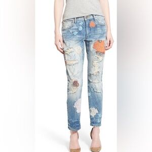 True Religion Liv Jeans Embroidered Floral Boyfriend Skinny Jeans  24 RARE